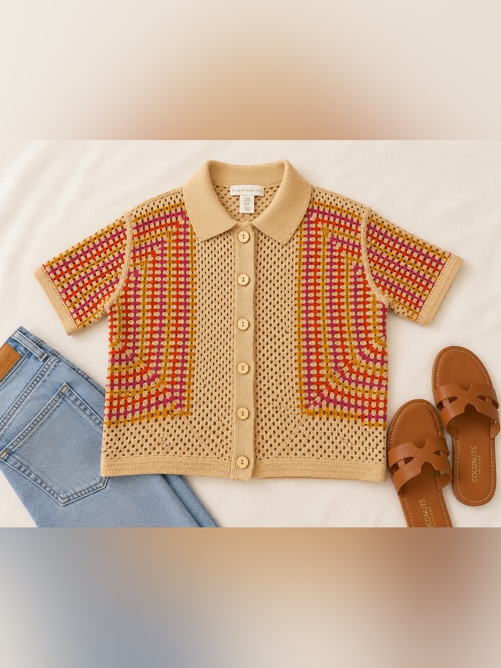 House of Harlow 1960 XS Crochet Cardigan Top Retro Boho Multicolor